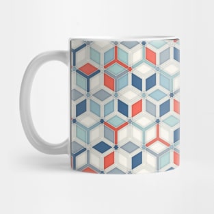 Soft Red, White & Blue Hexagon Pattern Play Mug